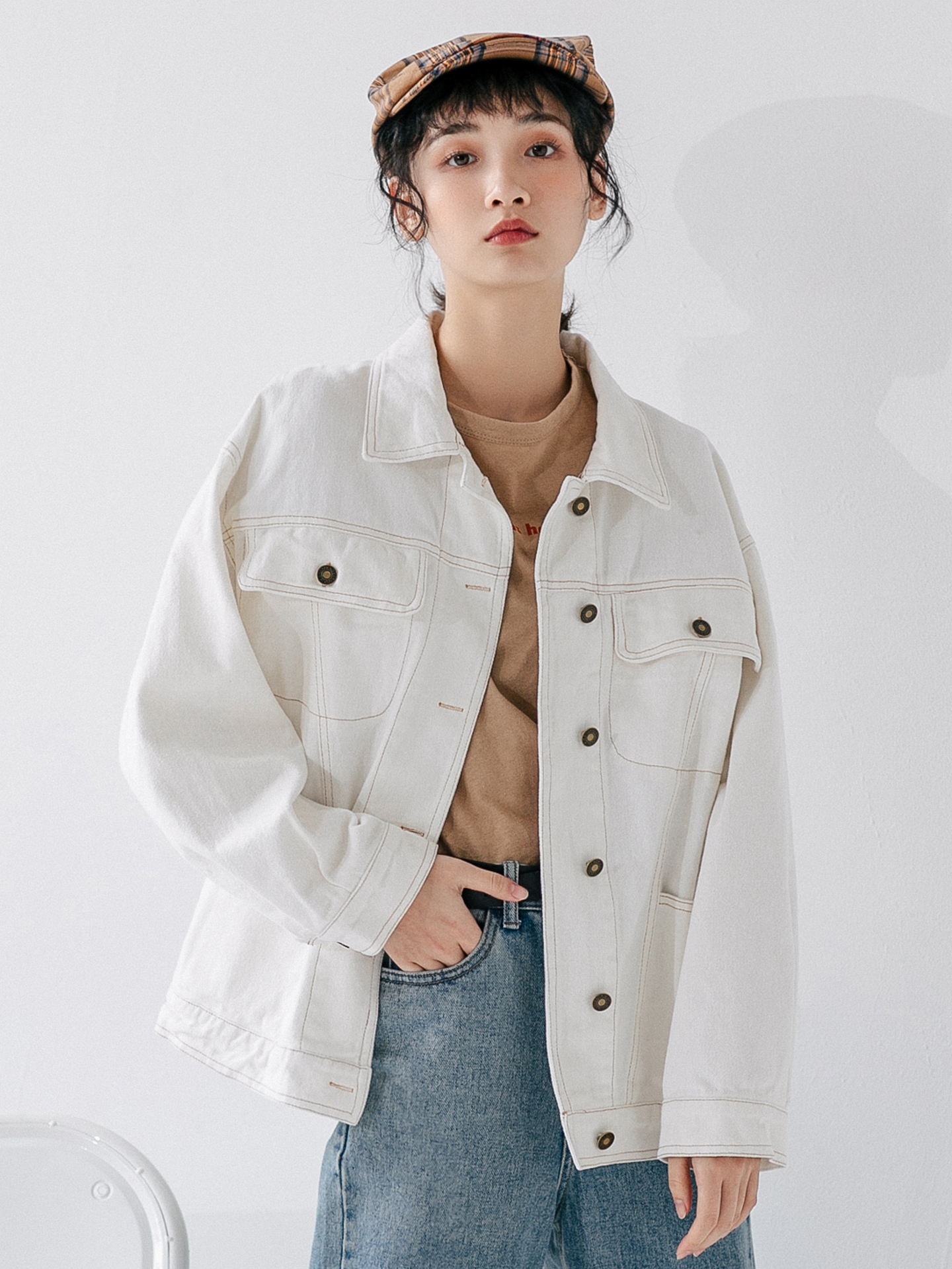 실사 2026 이른 봄 새로운 한국 스타일 루즈핏 문예 복잡한 쿠바 En 바람 명시적 스티치 데님 재킷 워크웨어 맨위 여성