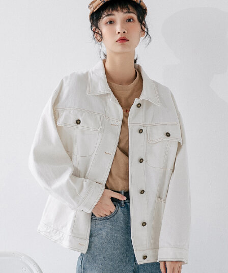 실사 2026 이른 봄 새로운 한국 스타일 루즈핏 문예 복잡한 쿠바 En 바람 명시적 스티치 데님 재킷 워크웨어 맨위 여성