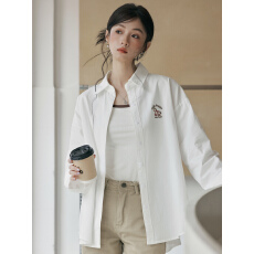 批发韩系卡通<b class='q'>刺绣</b>白色<b class='q'>衬衫</b>女2026春季新款慵懒风宽松长袖<b class='q'>衬衣</b>翻领上衣