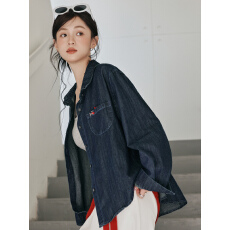 批发韩系复古水洗牛仔衬衫女2026早春新款设计感刺绣爱心宽松长袖衬衣