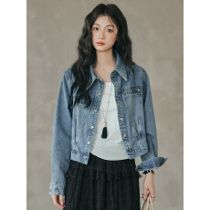 批发<b class='q'>韩版</b>翻领宽松垫肩牛仔外套女2026早春款设计感小个子百搭显瘦上衣