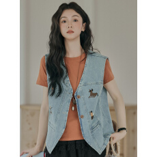批发复古刺绣<b class='q'>牛仔</b><b class='q'>马甲</b>女装无袖宽松坎肩<b class='q'>背心</b>外套设计感小个子春款新款