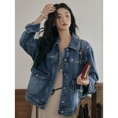 批发2026年春季新款工装绣花牛仔<b class='q'>外套</b>女宽松复古休闲翻领长袖夹克上衣