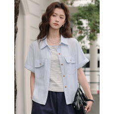批发条纹吊带背心+蓝色polo翻领短袖<b class='q'>衬衫</b>女叠穿两件套上衣2026新款夏
