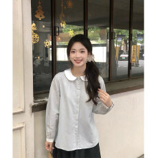 批发2025秋季打底日系文艺元宝领小众别致长袖<b class='q'>衬衫</b>上已女潮