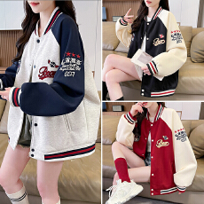 批发美式复古刺绣<b class='q'>棒球</b>服<b class='q'>外套</b>初高中生春季新款设计感小众宽松休闲夹克