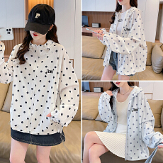 批发美式波点防晒衣<b class='q'>夏</b>季新款情侣防晒服轻薄外套减龄开衫连帽上衣