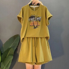 批发大码女装胖MM时尚减龄休闲运动服套装女士2025夏季新款显瘦两件套