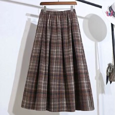 批发毛呢格子复古<b class='q'>半身裙</b>秋冬<b class='q'>新款</b>百搭大摆a字裙胖m高腰松紧显瘦伞裙女