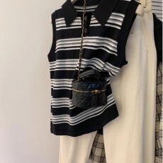 批发POLO领条纹冰丝背心女夏季薄款内搭<b class='q'>打底</b>衫宽松大码休闲无袖<b class='q'>上衣</b>潮