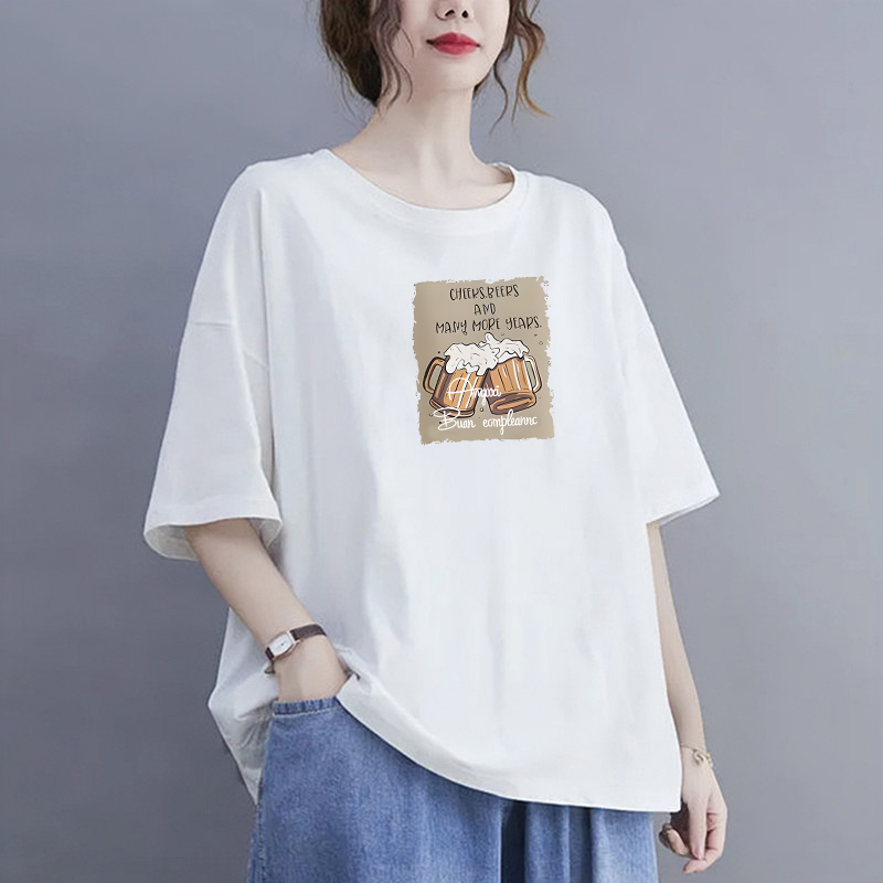 200 kg 빅 사이즈 여성 라운드 넥 다용도 순면 티셔츠 여성 새로운 루즈핏 여름 프린트 반팔 슬림해 보이는 맨위 여성
