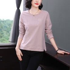 批发现货牛油果绿长袖<b class='q'>T</b><b class='q'>恤</b>女蒲公英图案绣花2025秋新款<b class='q'>妈妈妈</b>纯棉上衣