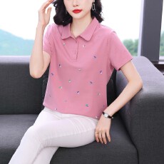 批发2026夏季新款短袖t恤女宽松韩版大码中年妈妈上衣休闲<b class='q'>运动</b>polo衫