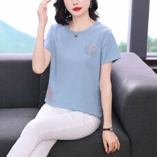 批发2026夏装新款妈妈纯棉短袖t恤女 中<b class='q'>老年</b>宽松遮肚上衣休闲洋气小杉
