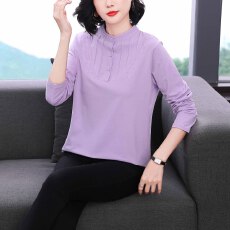 批发2026女士新款上衣妈妈长袖t恤女<b class='q'>胖</b>mm<b class='q'>大码</b>女装洋气立领内搭打底衫