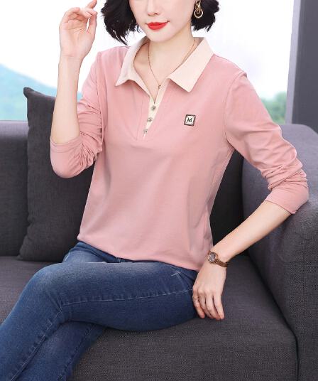 2026 가을 새로운 빅 사이즈 엄마 순면 페이크 레이어드 맨위 여성 패션 외국 가스 여성 반팔 티셔츠 POLO 셔츠
