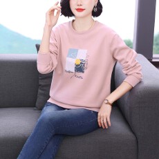 批发2026新款印花<b class='q'>卫衣</b>女<b class='q'>圆领</b>春秋休闲宽松加绒打底内搭紫色减龄上衣