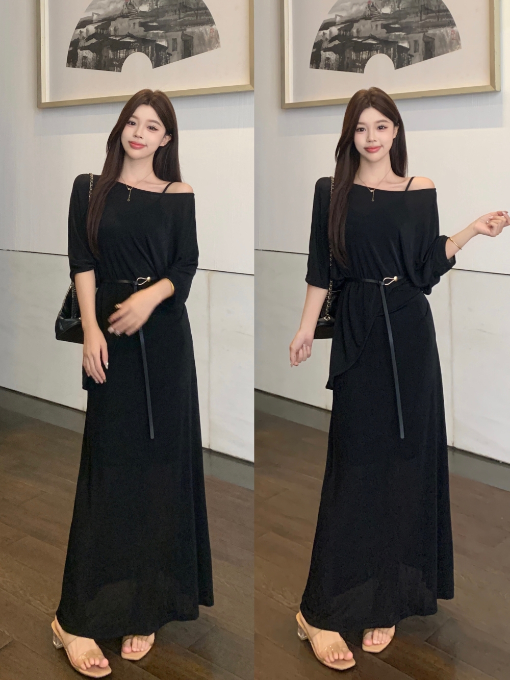 새로운 여행 휴가 바람 2026 여름 품격 몸매 가꾸기 슬림해 보이는 패션 세트 롱 코트 투피스 드레스 어린이
