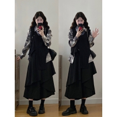 批发<b class='q'>秋</b>冬穿搭一整套衬衫套装裙女2026新款独特绝美减龄马甲半裙三件套