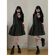 批发韩版宽松甜美减龄显瘦百搭2025秋冬新款毛呢背心裙打底衫两件套女