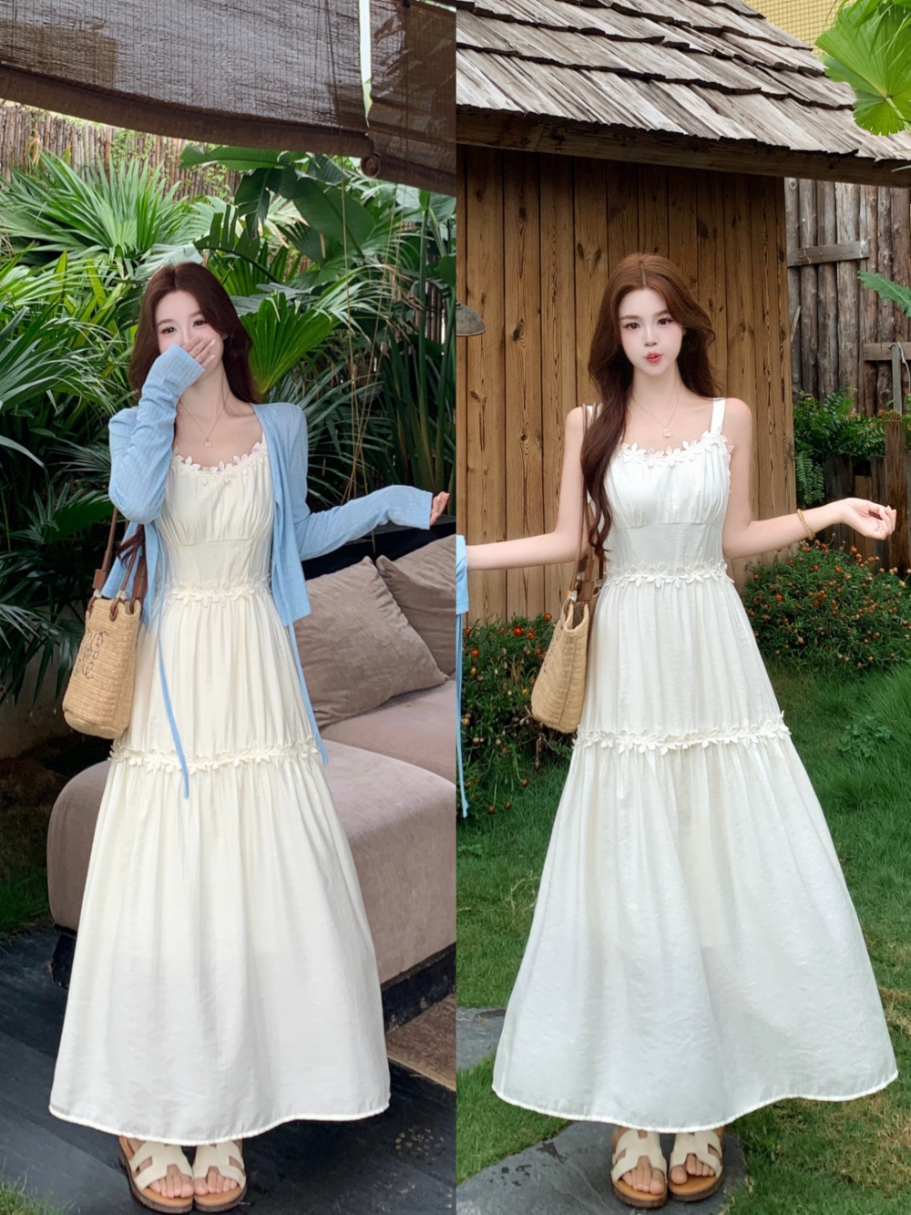 프랑스식 꽃 슬립 여성 드레스 2026 여름 새로운 작은 대중 디자인 느긋한 센스 롱 코트 투피스 세트 치마