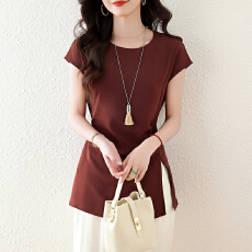 批发实拍<b class='q'>不规则</b>侧开叉短袖衬衫女老钱风收腰衬衣今年爆款女装上衣