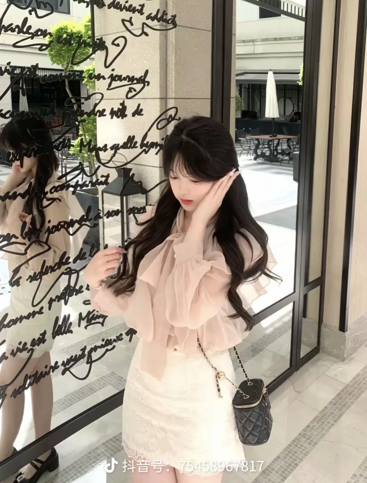 클리어 부서 여자 친구 순수한 욕망 부드러운 분말 나비 셔츠 세트 여성 새로운 가을 타이트 스커트 미니 스커트 투피스 세트