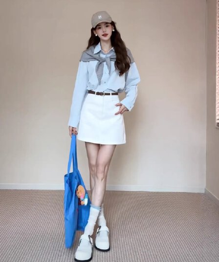 2026 새로운 봄 긴팔 셔츠 숄 품격 루즈핏 캐주얼 맨위 패션 하이웨이스트 반신 치마 세트 여성
