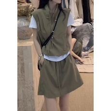 批发夏季新款韩系慵懒松弛感百搭显瘦短袖上衣短裙套装