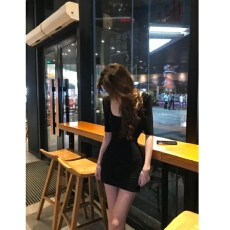 批发【蝴蝶倩影】大u领显瘦修身弹力美背蝴蝶蕾丝中袖包臀裙女