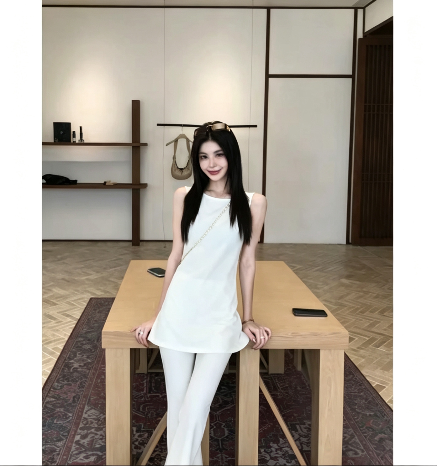 린 천 입력 사랑 포괄적 인 여자 친구 새로운 품격 슬림해 보이는 고급 센스 패션 미니멀리즘 디자인 섹션 패션 세트
