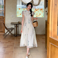 批发十三行品质  刺绣少女绝美改良<b class='q'>旗袍</b>气质江南风连衣裙