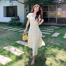 批发十三行品质  刺绣蕾丝亮片改良<b class='q'>旗袍</b>裙白色气质收腰显瘦长裙