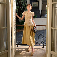 批发十三行品质 新中式国风重工刺绣盘扣假两件<b class='q'>旗袍</b>连衣裙