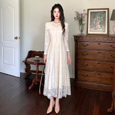 批发十 三行品质 法式优雅气质轻奢重工钉珠蕾丝收腰大摆<b class='q'>连衣裙</b>7218