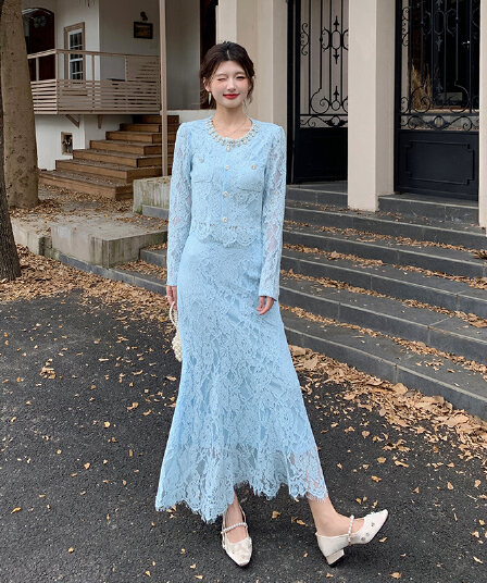 13 세 품질 2026 봄 프랑스식 고급 센스 여성 무거운 작업 비즈 박기 레이스 작은 샤넬 스타일 세트