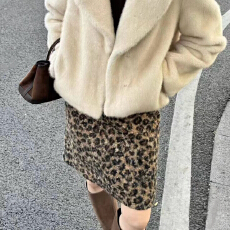 批发千禧辣妹豹纹圈圈毛呢<b class='q'>半身裙</b>女复 古百搭高腰显瘦a字包臀<b class='q'>短裙</b>