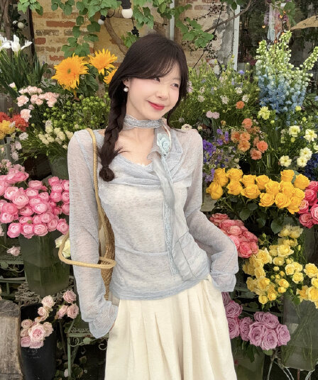 실사 정가 순수한 욕망 바람 봄 새로운 맨위 디자인 센스 레이스 리본 Chic 행침 목 페이크 레이어드 작은 셔츠