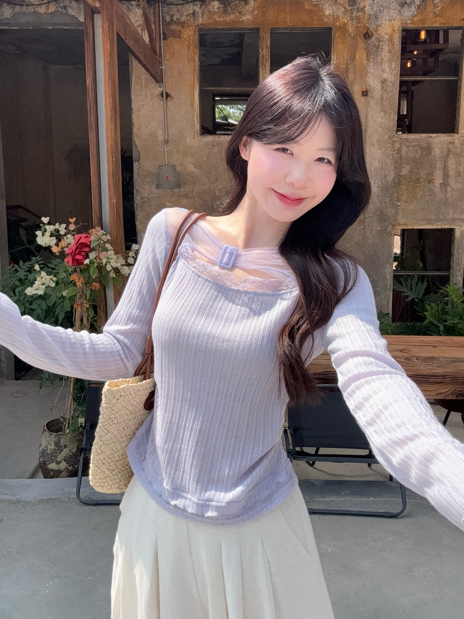 실사 정가 순수한 욕망 바람 봄 새로운 맨위 디자인 센스 망사 패치워크 Chic 오프숄더 품격 긴팔 티셔츠