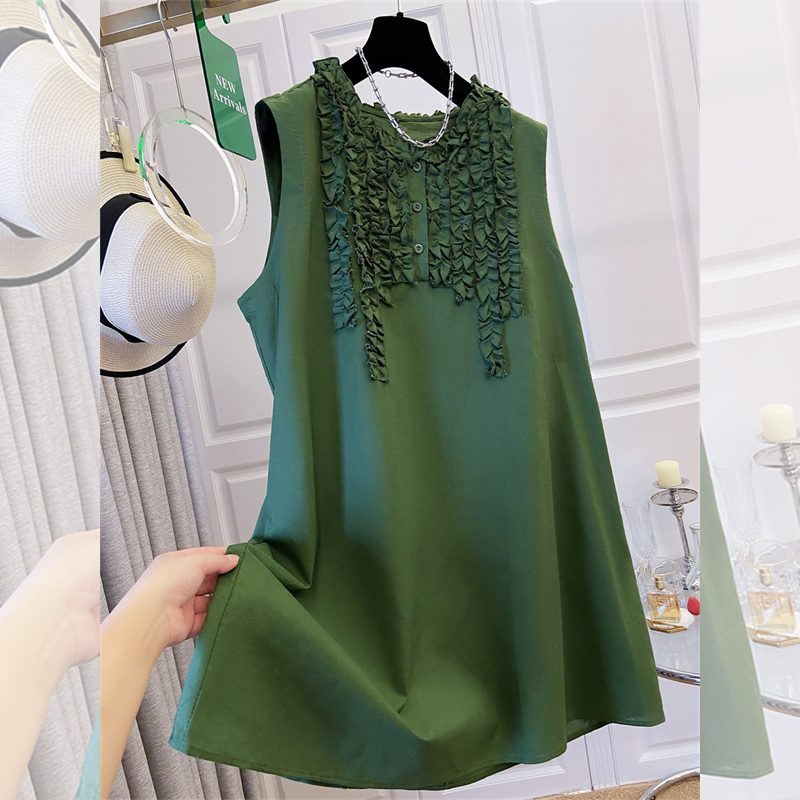 FA34009# 高级感重工木耳边背心裙女夏高端纯亚麻无袖连衣裙中长款 服裝批發女裝批發服飾貨源