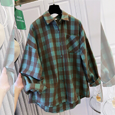 批发实拍2026春新款胖妹妹设计感慵懒风宽松别致个性休闲格子衬衫