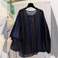批发<b class='q'>实拍</b>高级感镂空蕾丝拼接苎麻长袖衬衫女夏季薄款气质法式小衫