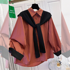 批发实拍衬衫女2025<b class='q'>春</b>秋新款胖妹妹设计感小众法式披肩两件套上衣衬衣