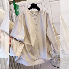 实拍超好看复古设计感圆领双排扣棉布长袖衬衫宽松上衣2026新款