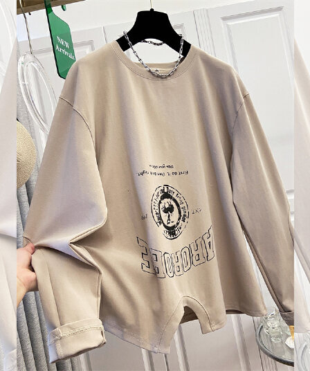 실사 디자인 센스 작은 대중 고유 한 Chic 어린 양 다리 소매 길이 소매 티셔츠 여성 착용 가져 가라. 자이언트 잘 생긴 몸매 가꾸기 캐주얼 맨위