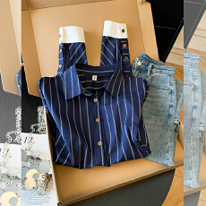 批发实拍慵懒风韩系高级感条纹<b class='q'>长袖</b><b class='q'>大码</b>衬衫女春秋独特外套衬衣休闲潮