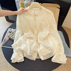 批发宫廷风蕾丝刺绣<b class='q'>衬衫</b>女2026早秋季木耳边重工<b class='q'>长袖</b>设计感宽松上衣