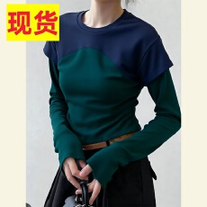 批发秋冬独特超好看小众设计感巨好看气质减龄显瘦百搭撞色上衣纯棉