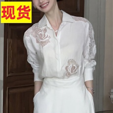 批发法式时尚气质翻领蕾丝拼接提花长袖<b class='q'>衬衫女</b>休闲百搭简约韩版上衣潮