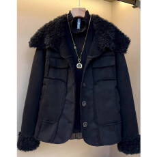 批发欧货高端定制黑色简约大码上衣女2025冬季新款加厚高级感显瘦外套